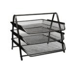 metal mesh 3 tier document tray file tray file rack for a4 documents files papers folders holder desk organizer (black)