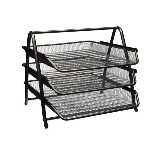 Metal Mesh 3 Tier Document Tray File Tray File Rack for A4 Documents Files Papers folders Holder Desk Organizer (Black)