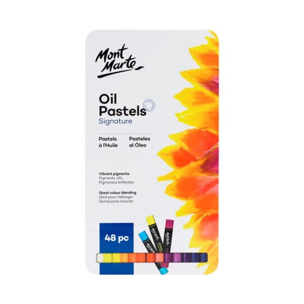 Mont Marte Oil Pastels 48 pc Set with Tin box Suitable for a range of surfaces including paper, card and canvas