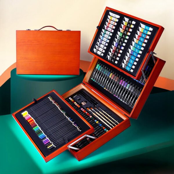 mont marte premium deluxe painting set, 174 piece high quality wooden painting case with essential painting media, acrylic, watercolour, oil, pastel, pens, brushes and much more