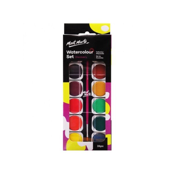 mont marte watercolour paint set 26 pcs | high quality deep coloured pigments | brush and tube of white paint included