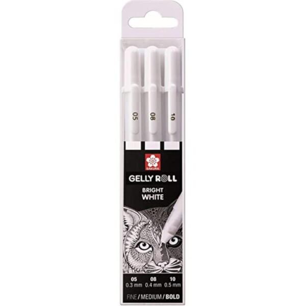 Sakura Gelly Roll Pen White Fine Medium Bold 3 Pen Set