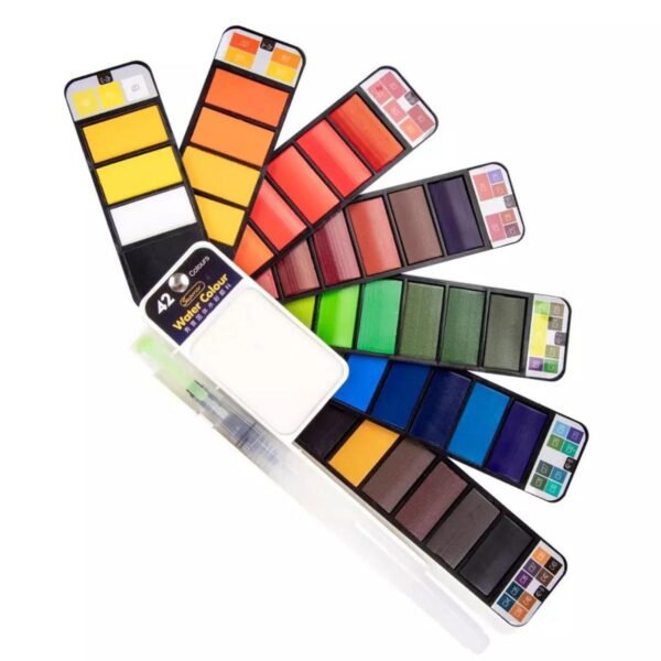 superior solid water colour cake pigmented 42 color set with water brush pen foldable travel watercolor painting