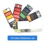 supirior solid watercolor paint set with water brush portable water pigment color to draw 18 color