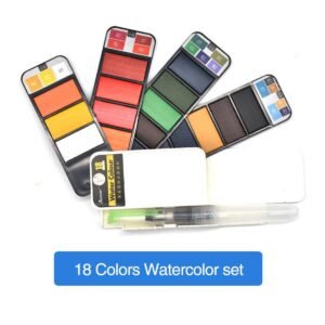 supirior solid watercolor paint set with water brush portable water pigment color to draw 18 color