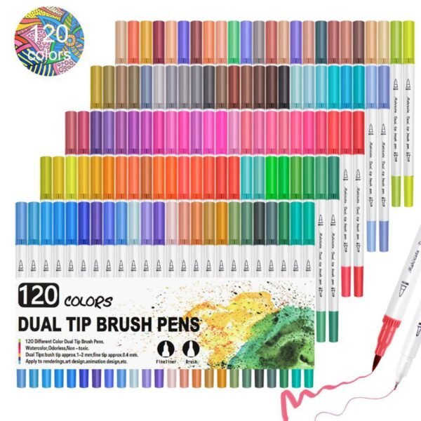 120 color dual tip brush pens art markers set