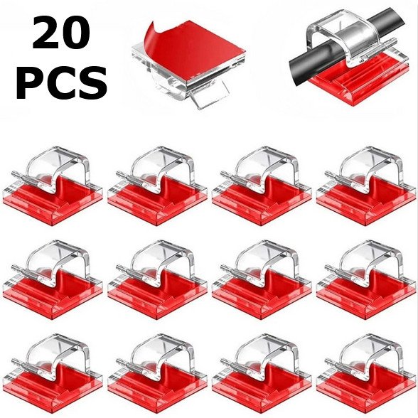 20pcs multi use cable clips for wire management, durable wire organizer clips for outdoor, red/transparent