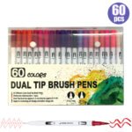 60 pcs dual tip brush pens art markers set flexible brush & 0.4mm fineliner tips watercolor color pens perfect for children adults artists journaling drawing sketching coloring calligraphy hand lettering