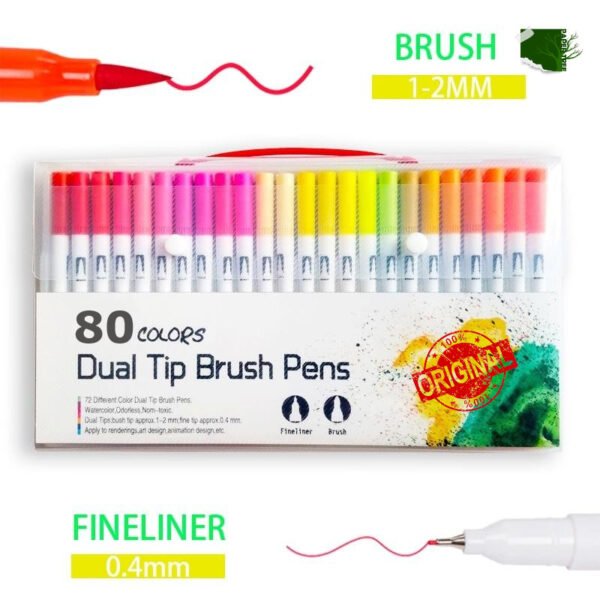 80 pcs dual tip brush pens art markers set flexible brush & 0.4mm fineliner tips
