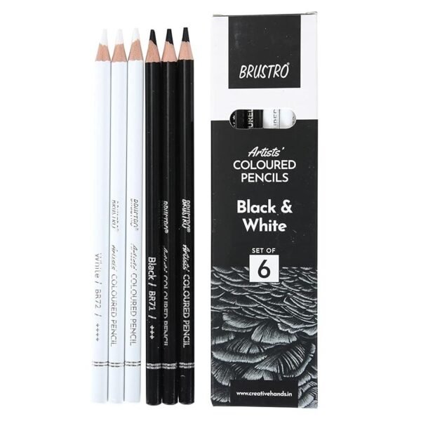 brustro artists black & white coloured pencils set of 3 whites and 3 blacks