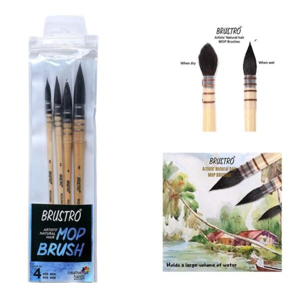 brustro artists' natural hair mop brush set of 4 (0, 2, 4, 8)
