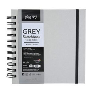 brustro toned paper grey sketchbook wiro bound, size 6" x 6" 120gsm 120 pages