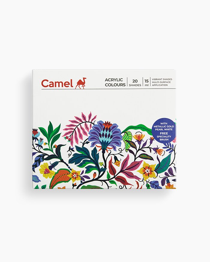 camel acrylic colours assorted pack of 20 shades in 15 ml with brush, ultra, pearl, and metallic ranges camel acrylic colours assorted pack of 20 shades in 15 ml with brush, ultra, pearl, and metallic ranges