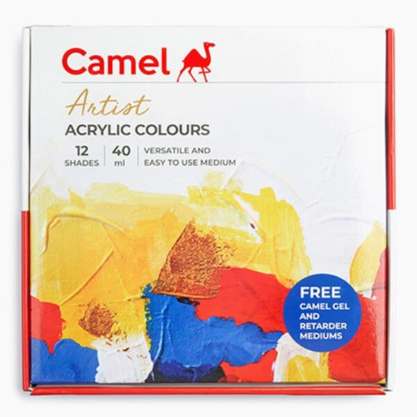Camel Artist Acrylic Colours - 12 Shades 40ml with Gel Medium and Retarder