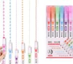 curve highlighter pen, colored curved pens for note taking,dual tip pens with 6 different curve shapes fine tips, dual tip pens with different curve shapes