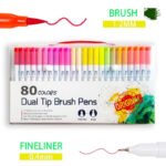 80 pcs dual tip brush pens art markers set flexible brush & 0.4mm fineliner tips