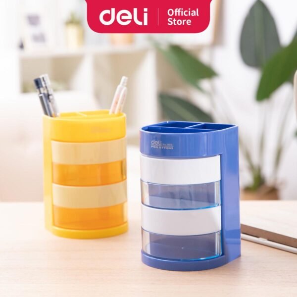 Deli 904 Versatile Pen Holder Pen Tray Pen Stand with small drawer - Yellow
