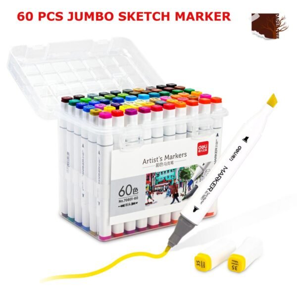 deli e70803 60 markers sets 60 colors sketching markers double head alcohol based pen art school supplies drawing set for artist