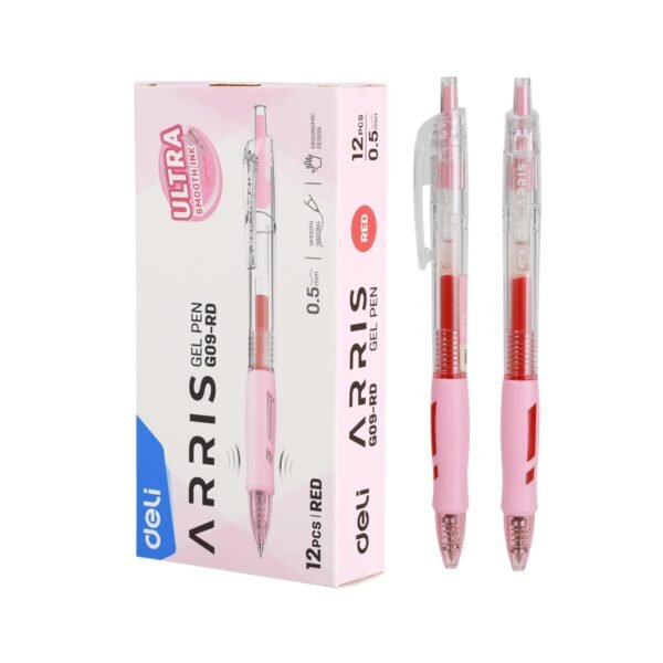 deli eg09 rd retractable gel pen 0.5mm (red) 12pcs