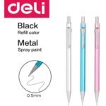 deli eu999 metal mechanical pencil black 0.5mm silver