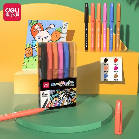 deli sk145 fluorescent pen art painting color soft painting pen pp box 6 color label pen artifact