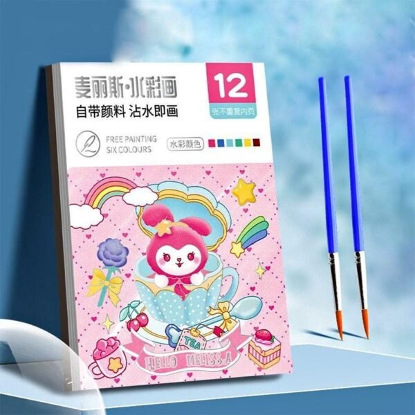 diy water colour painting book with paint brush for kids