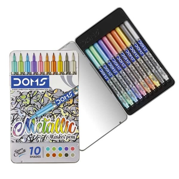 doms metallic marker pens 10 shades flat tin box