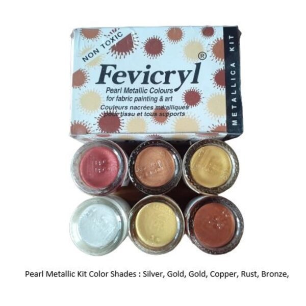 Fevicryl Acrylic Colour- Pearl Metallic Kit - 60 ml (2 Gold, 1 Sliver, 1Bronze, 1 Rust, 1 Copper)