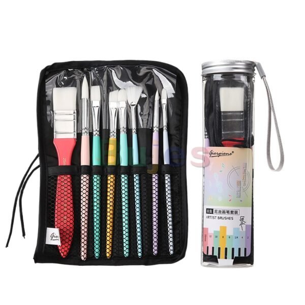 giorgione 8pcs nylon hair artist paint brushes set with carry bag for acrylic, oil, watercolor, gouache, arts & crafts
