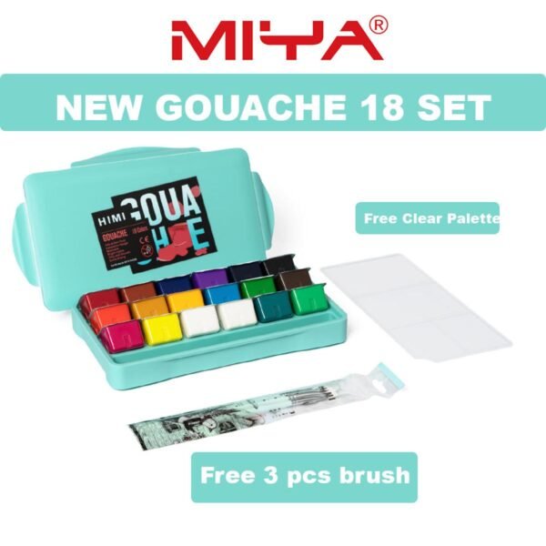 himi miya gouache paint set, 18 colors 30ml unique jelly cup design with brush