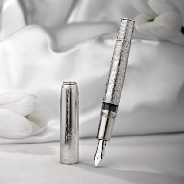 hongdian 100 silver steel piston fountain pen, iridium long blade fine nib calligraphy, smooth writing pen