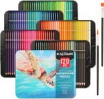 kalour professional watercolor pencils set of 120 colors with two brush and metal box