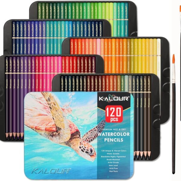 kalour professional watercolor pencils set of 120 colors with two brush and metal box