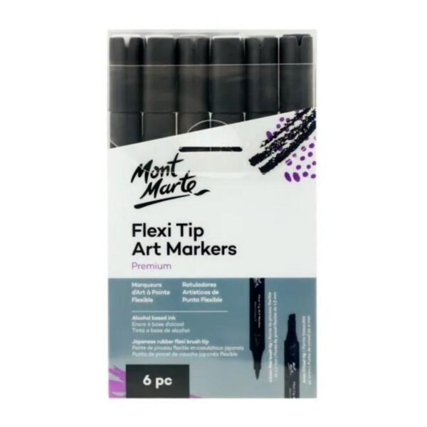 mont marte grey tone marker premium flexi tip alco. art markers 6pc