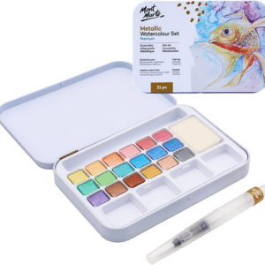 mont marte metallic watercolour cake set in tin premium 21pc