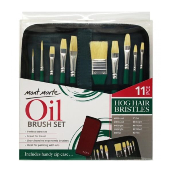 mont marte oil colour hog bristle brush set in wallet 11pcs