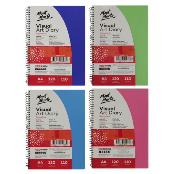 mont marte visual art diary spiral bound colour cover white paper a4 110gsm 120 sheet