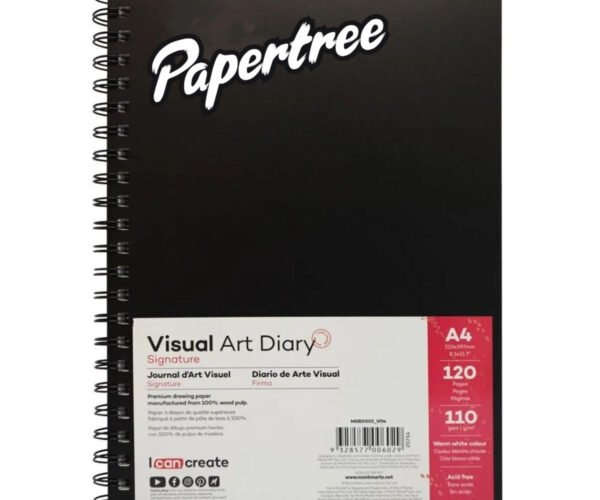 papertree visual art diary spiral bound white paper a4 110gsm 120 sheet