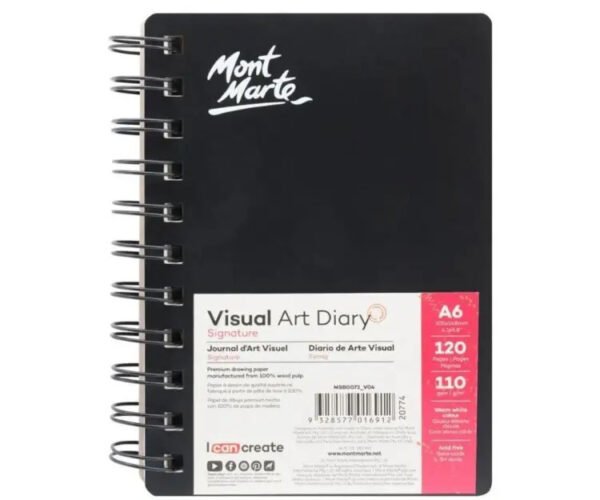 mont marte visual art diary spiral bound white paper a6 110gsm 120 sheet