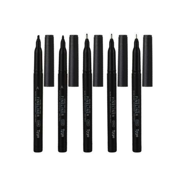 papertree 5 black fineliners set (round, 1.0mm, chisel, 0.5mm, 0.2mm)