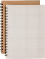 square grid spiral notebook, kraft cover natural shade pages, ruled wirebound notebooks bulk journals (square grid)