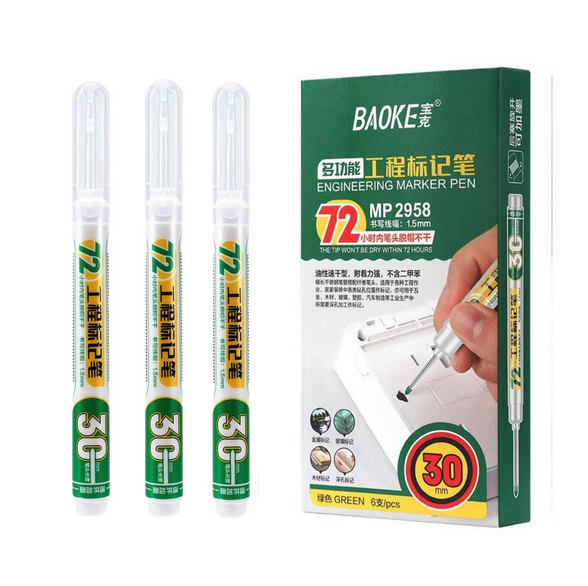 1 pcs baoke 2958 long head enginiaring marker pen long nib head markers for metal perforating pen, waterproof, bathroom, woodworking decoration, multi purpose green