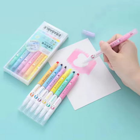 6pcs cute erasable highlighters pastel markers fluorescent pen for art drawing doodling marking school office kawaii stationery