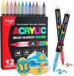 guangna acrylic paint markers brush tip, vivid colors with direct liquid ink system, professional grade paint pen for rock painting, canvas, glass, plastic, fabric & creative crafts 12 color