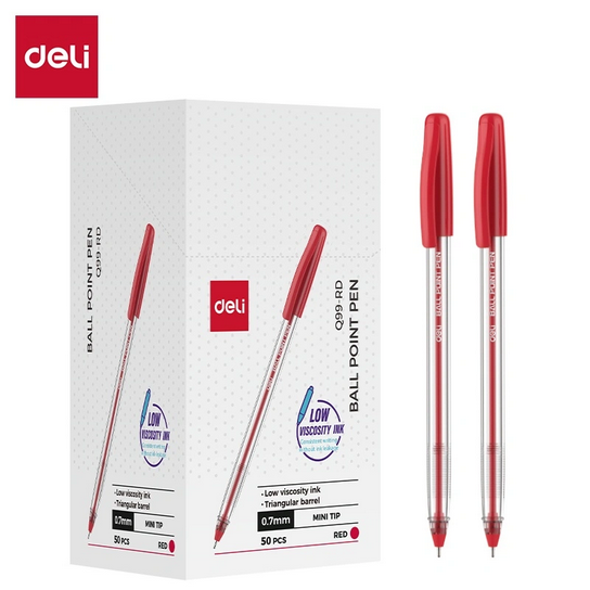 deli q99 rd ball point pen mini tip 0.7mm red 10 pcs
