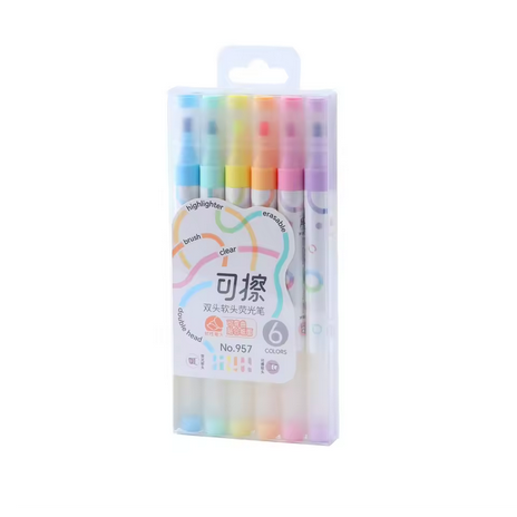 6pcs erasable highlighters pastel markers dual tip fluorescent pen for art drawing doodling marking school office stationery