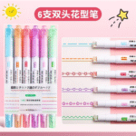 6pcs curves highlighter pen set with 6 different curves shapes fine tips colored curves pens highlighter markers stationery