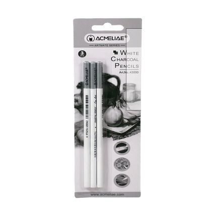acmeliae white charcoal pencils 3 pcs set