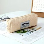 simple ins shark embroidered pencil case cute high value student stationery storage bag beige