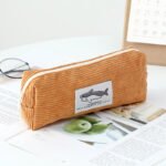 simple ins shark embroidered pencil case cute high value student stationery storage bag light brown